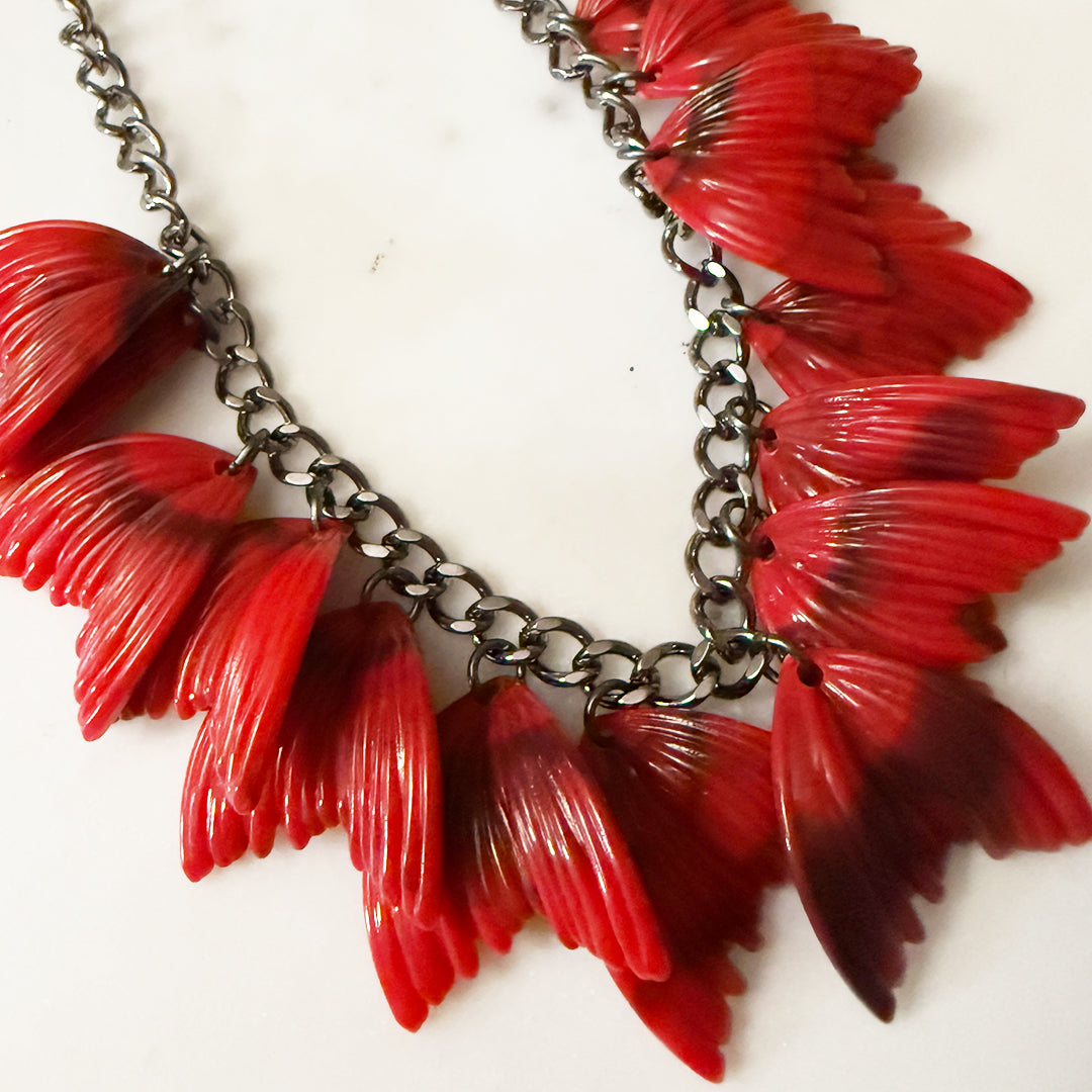 Bat Wing Cluster Necklace RED