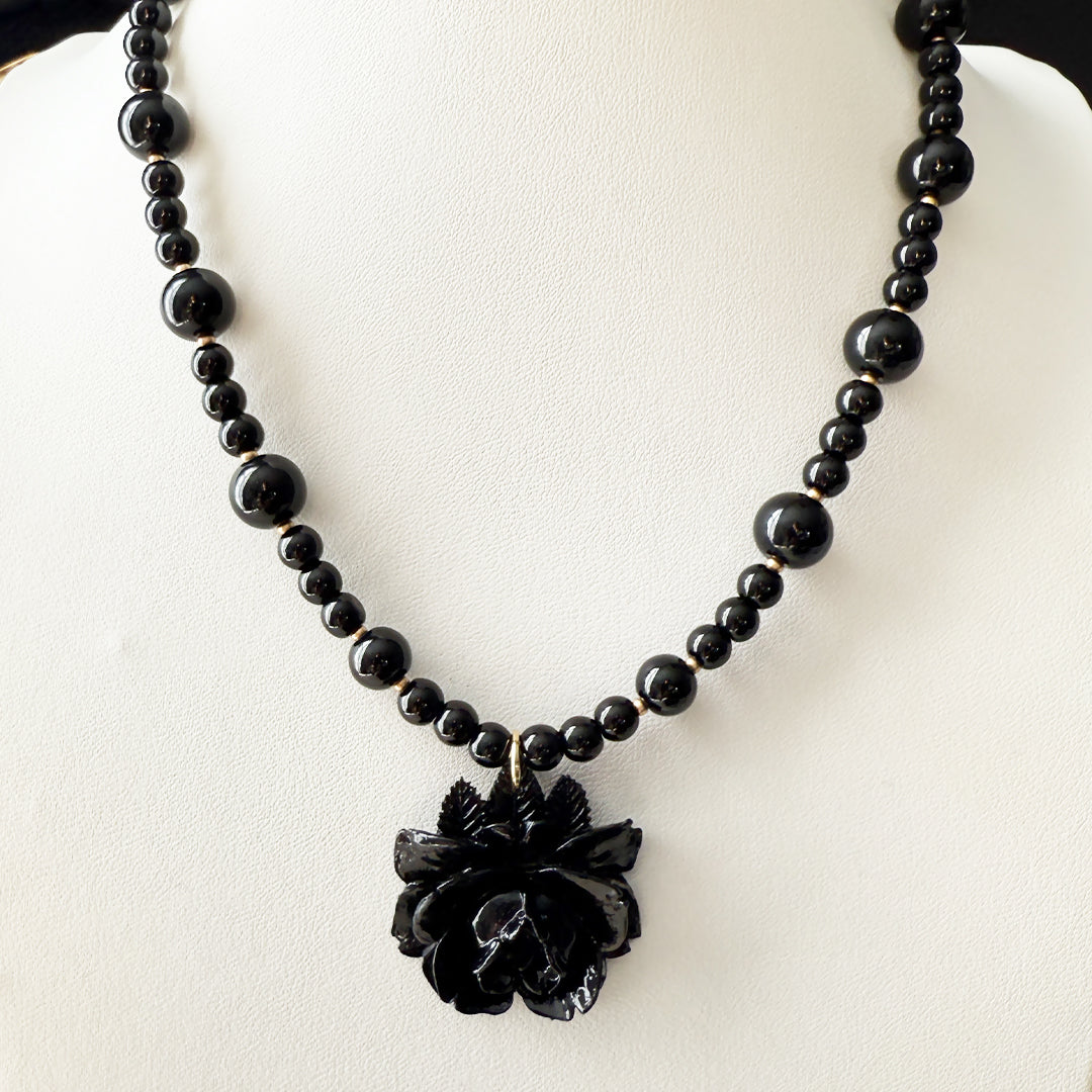 Black Rose Beaded Necklace