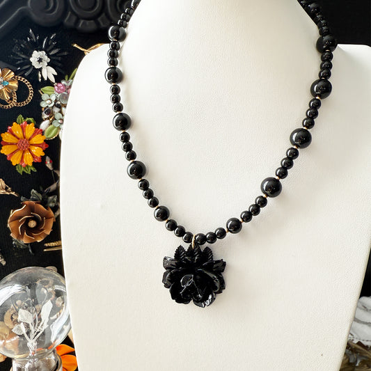 Black Rose Beaded Necklace