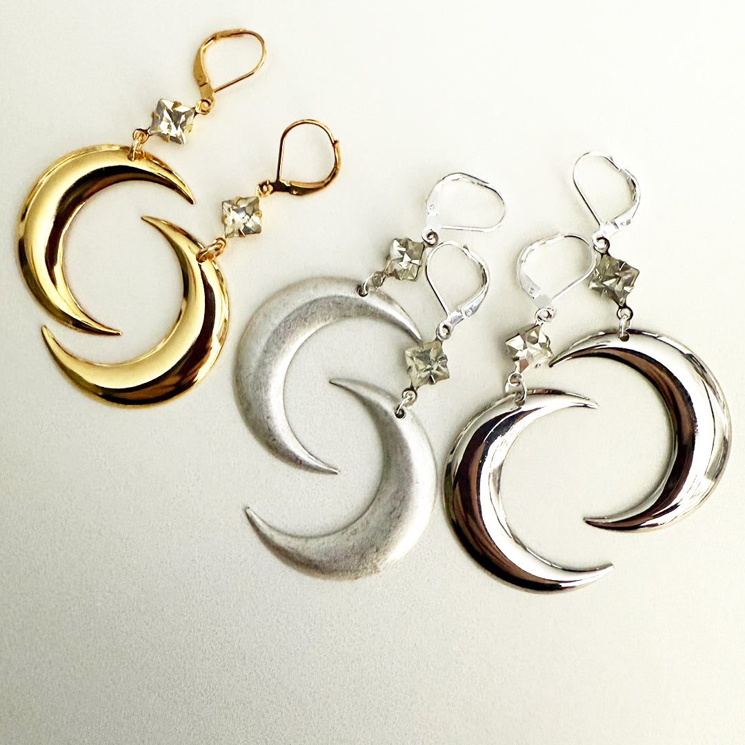 Shiny Gold Crescent Moon Earrings