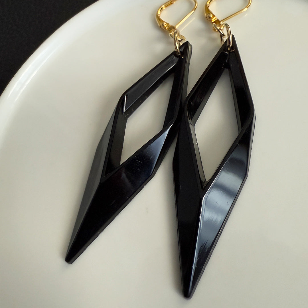 Acrylic Drop Earrings Black SHINY