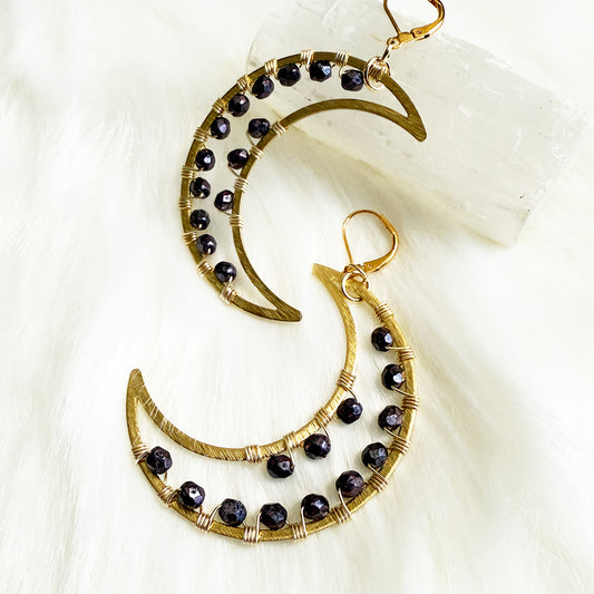 Purple Meatallic Crescent Moon Statement Earrings