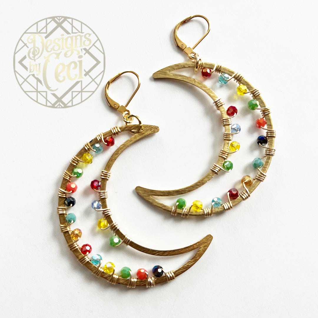 Crescent Moon Statement Earrings RAINBOW