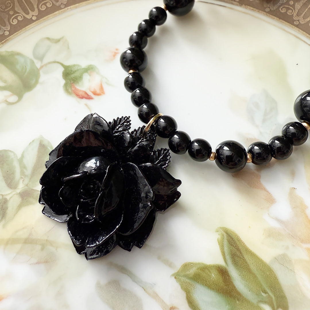 Black Rose Beaded Necklace