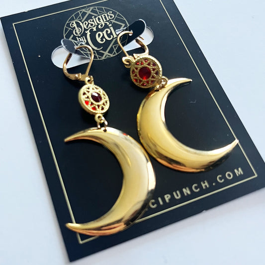 Ruby Sun + Moon Charm Earrings