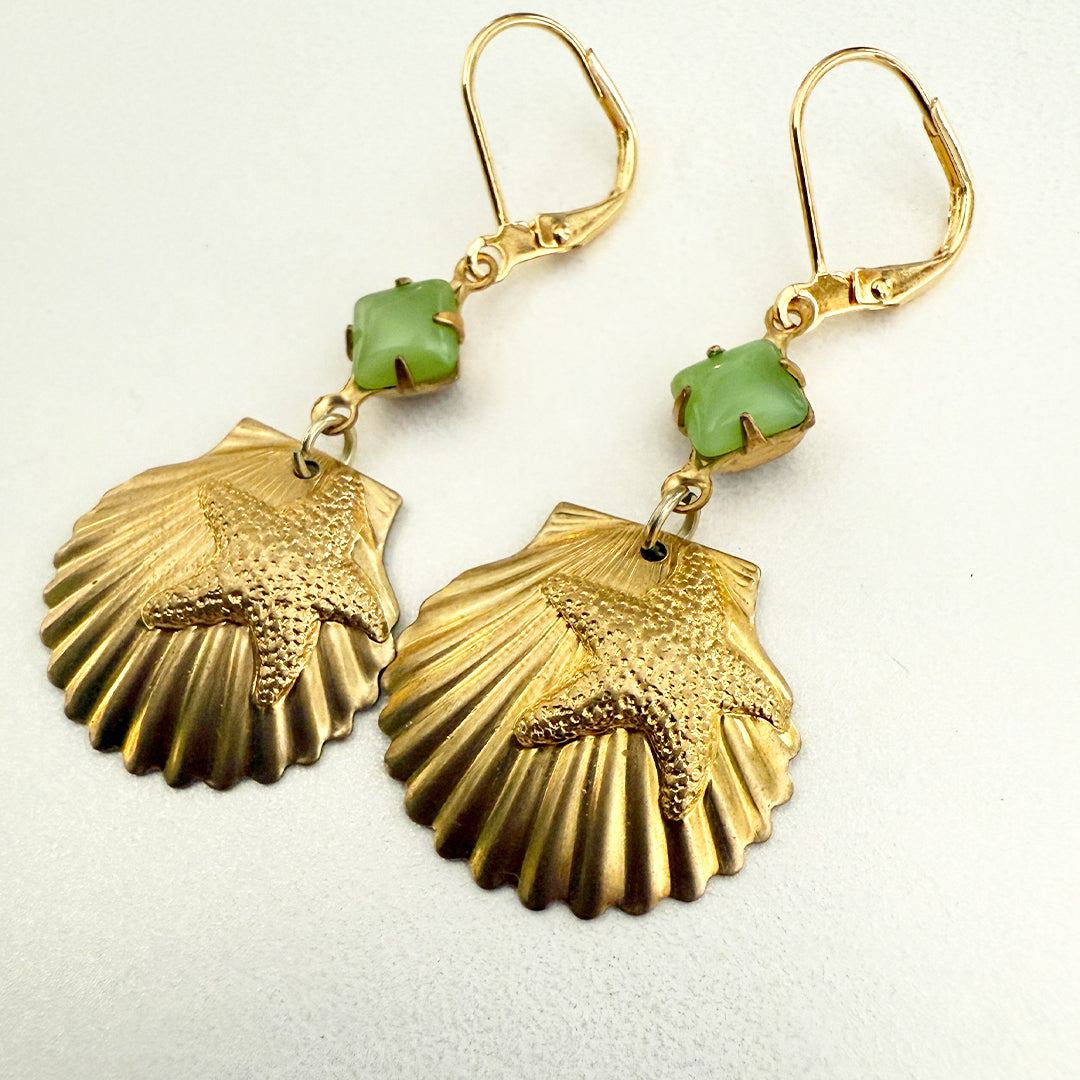 Sea Shell Brass Charm Earrings