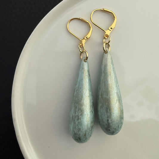 Marbled Blue Teardrop Earrings