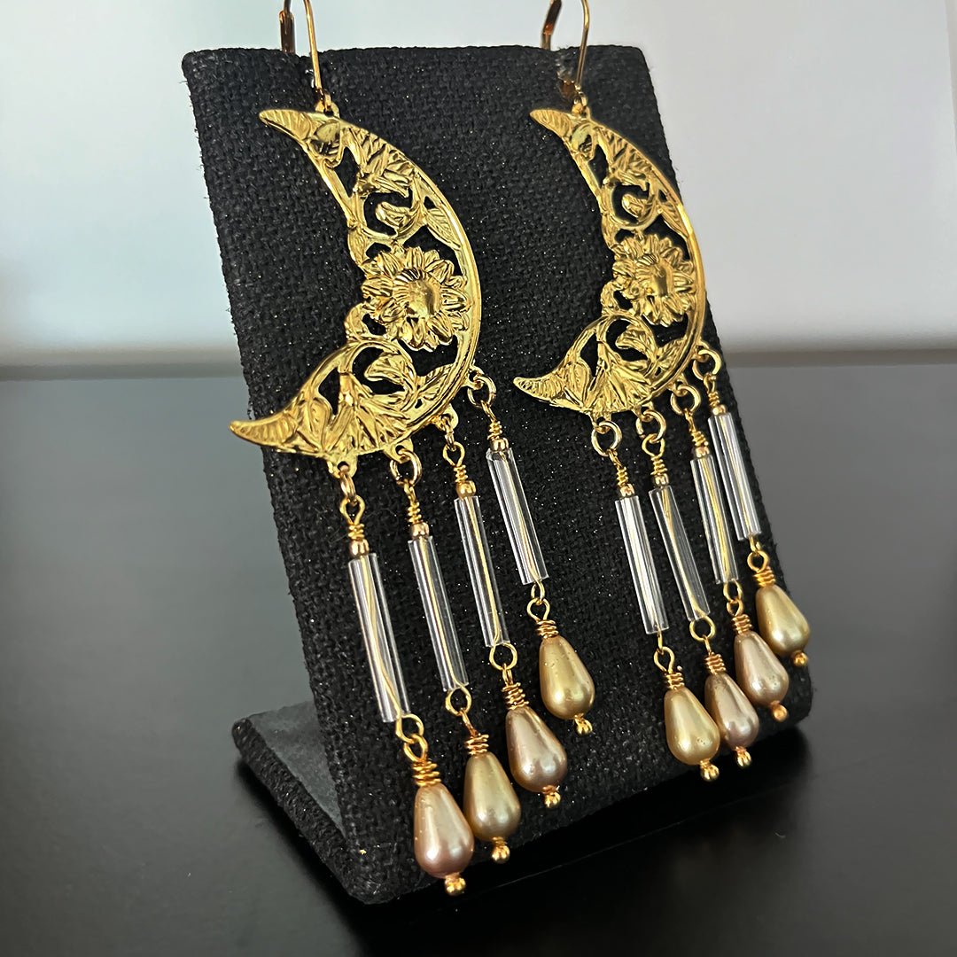 Floral Moon Art Nouveau Earrings