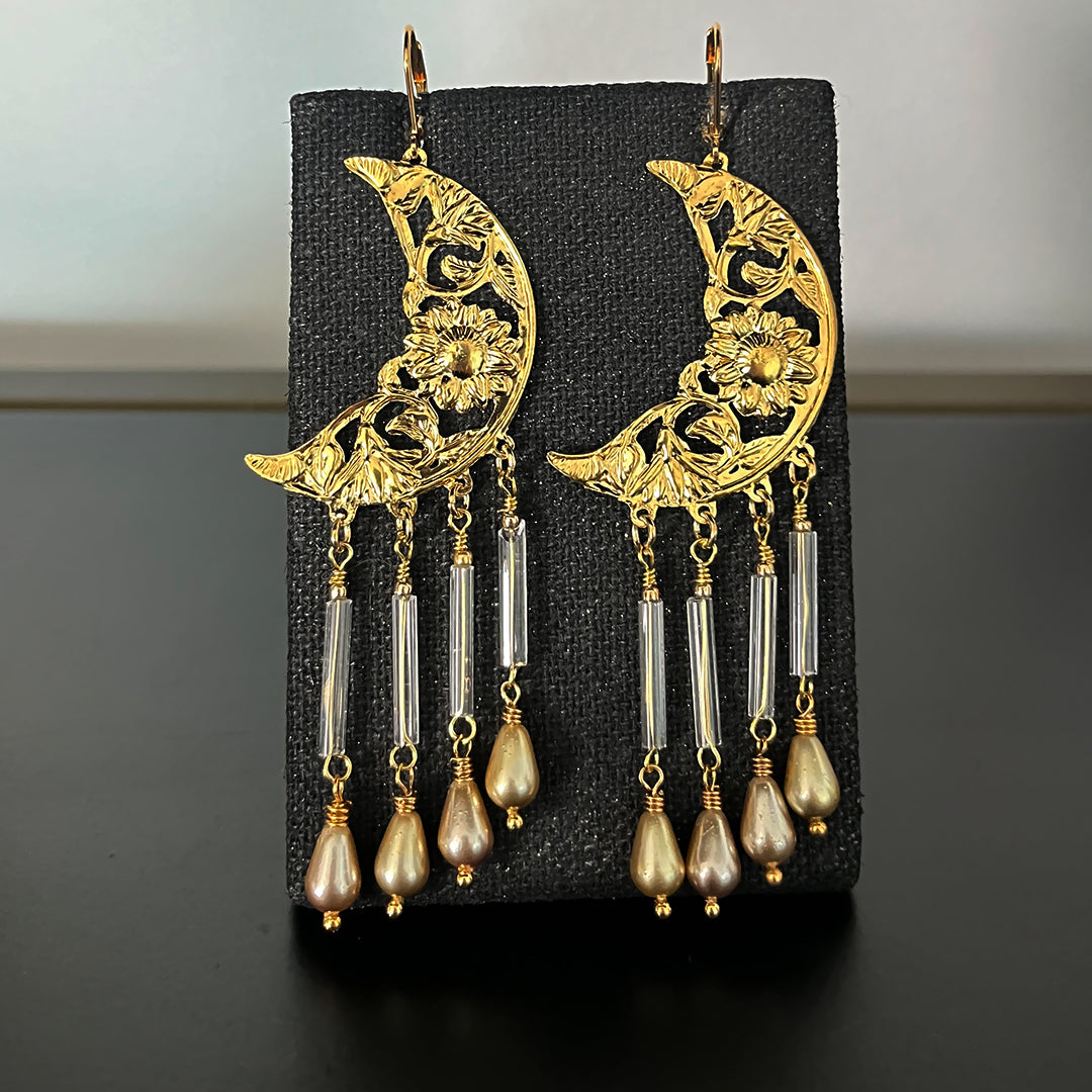 Floral Moon Art Nouveau Earrings