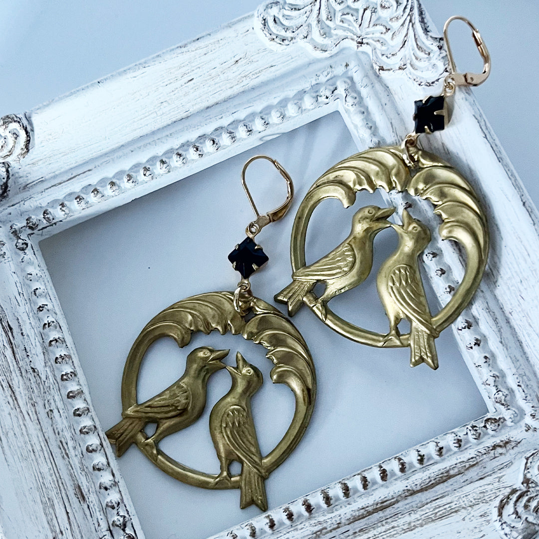 Love Bird Brass Stamped Hoops