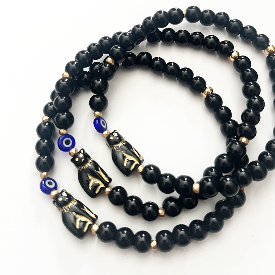 Lucky Black Cat Evil Eye Stretch Bracelet