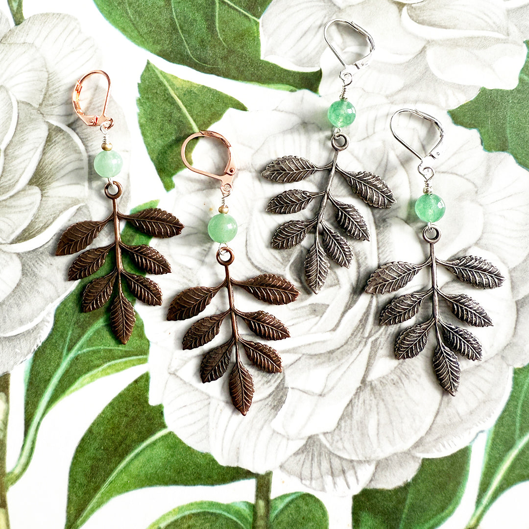 Copper Leaf Stem Earrings