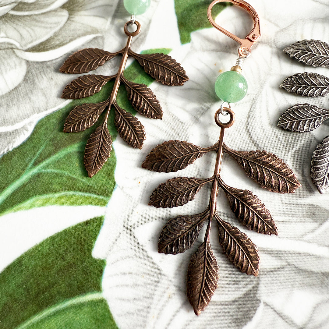 Copper Leaf Stem Earrings