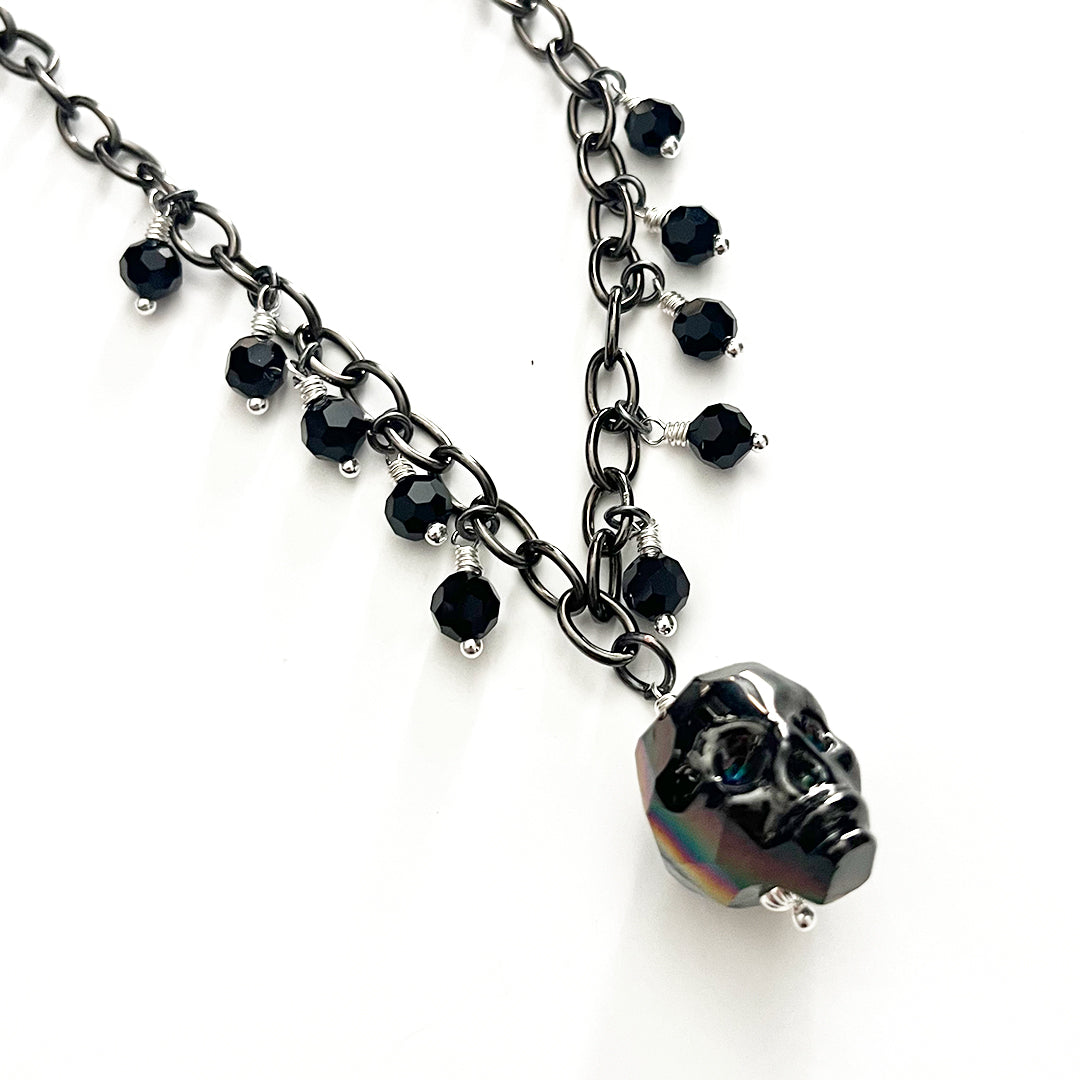 Crystal Skull Statement Gunmetal Necklace