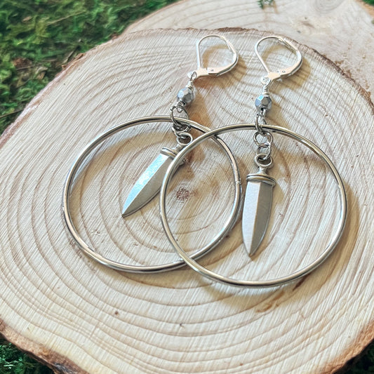 Silver Dagger Charm Hoops