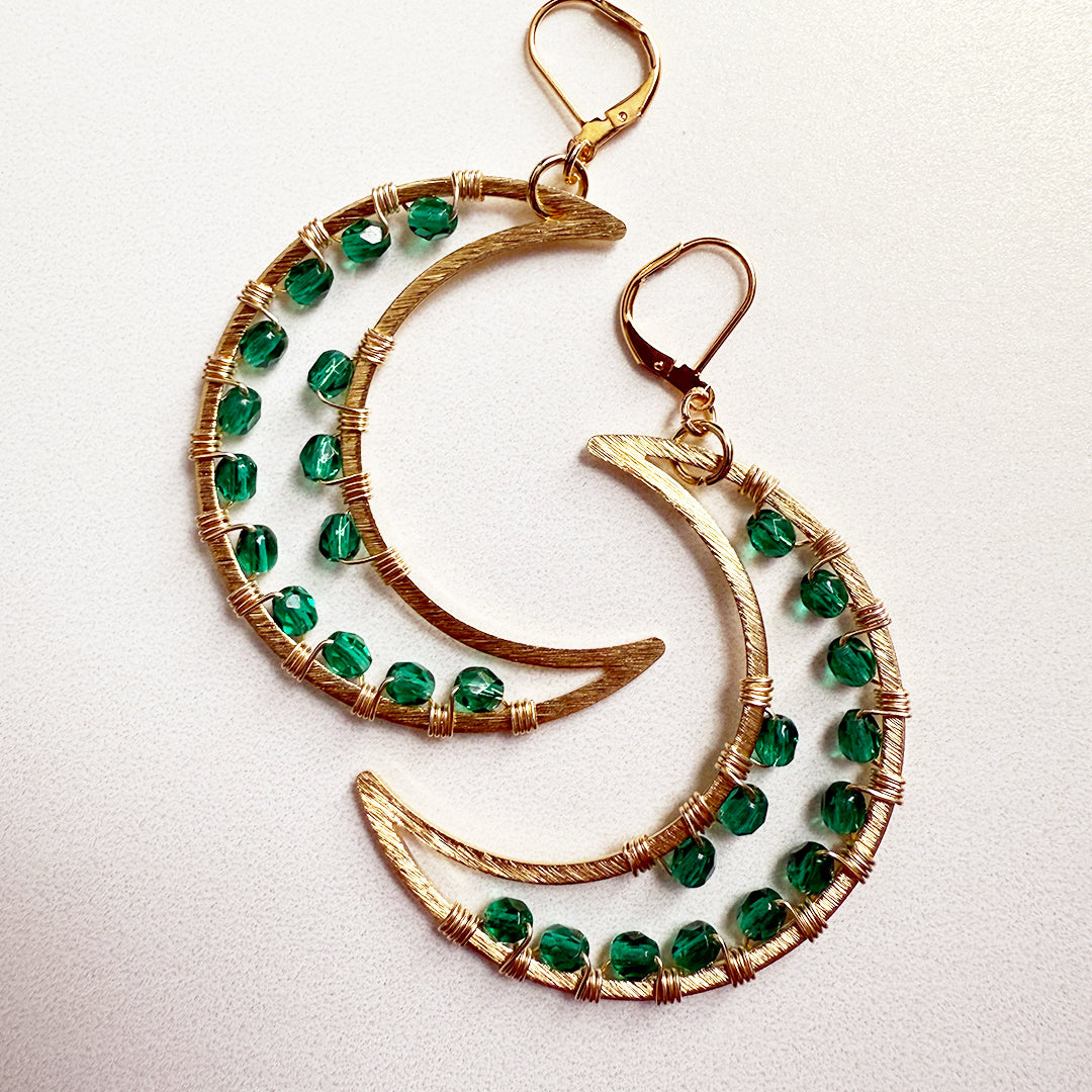 Wicked Green Crescent Moon Earrings