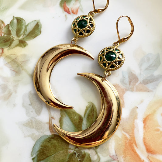 Emerald Sun+Moon Earrings