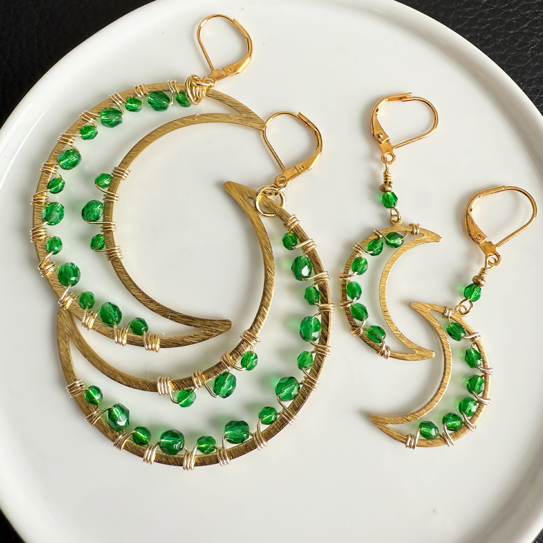 Green Crescent Moon Earrings