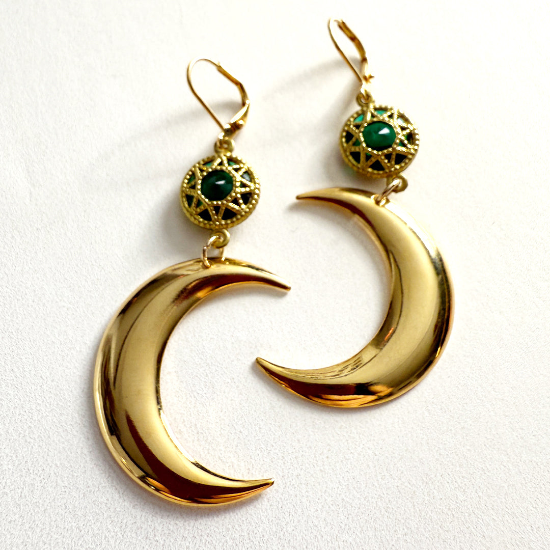 Emerald Sun+Moon Earrings