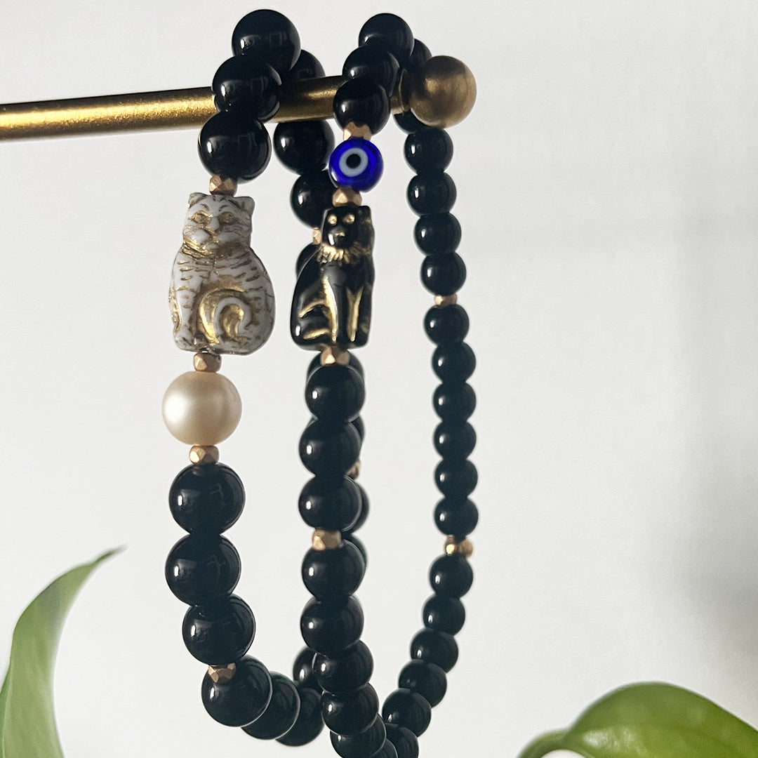 Lucky Black Cat Evil Eye Stretch Bracelet