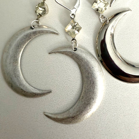 Matte Silver Crescent Moon Earrings