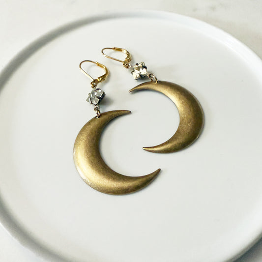 Matte Gold Crescent Moon Earrings