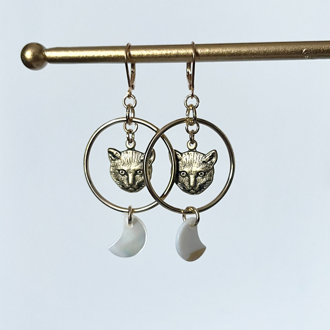 Moody Moon Cat Hoops Earrings