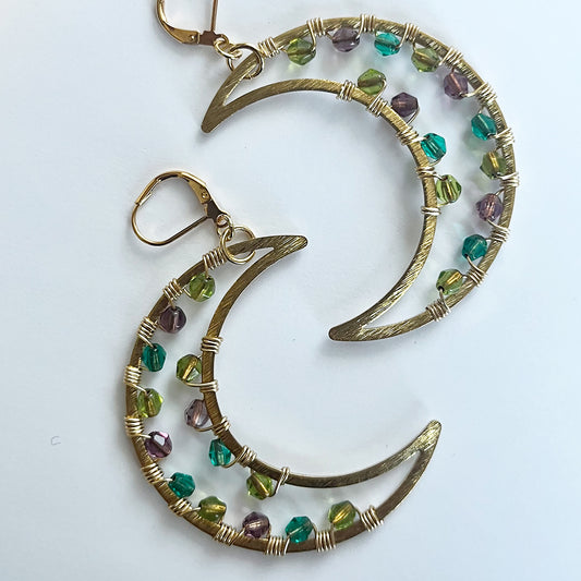 Crescent Moon Statement Earrings Multi Colored