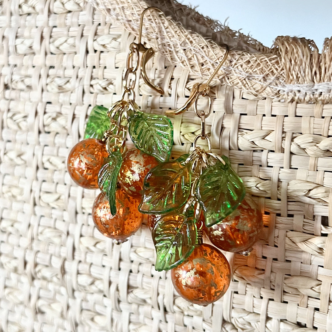 Selling Vintage BUG & FRUIT earrings with glass, copper and faceted beads