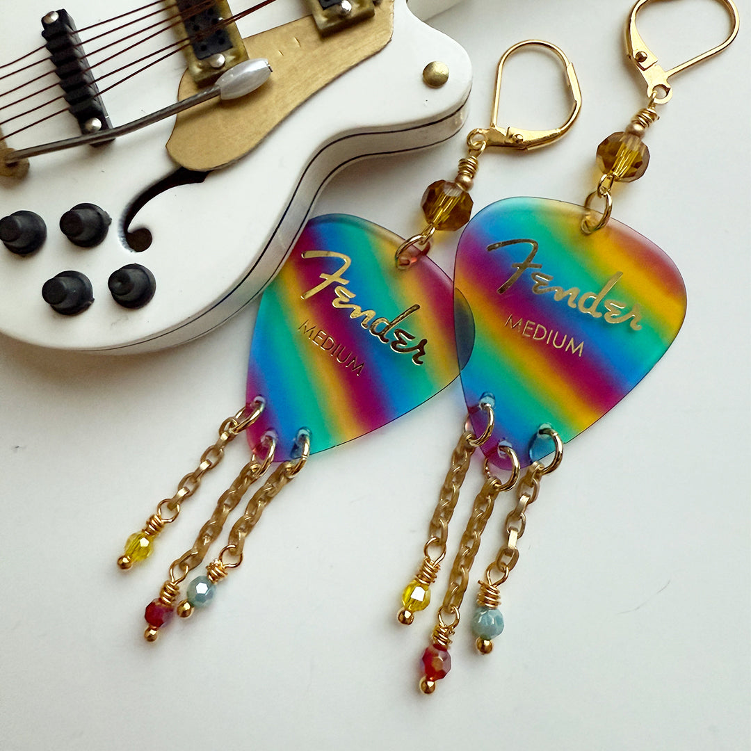 Rainbow Rock Guitar Pick Earrings