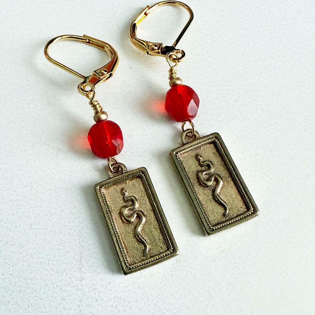 Framed Serpent Earrings RED