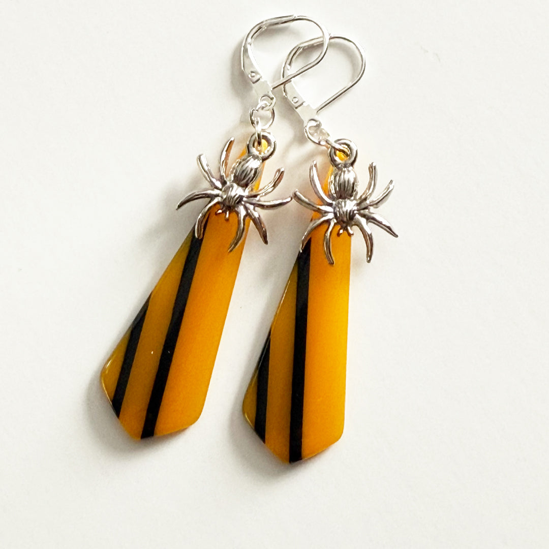 Retro Striped Spider Earrings