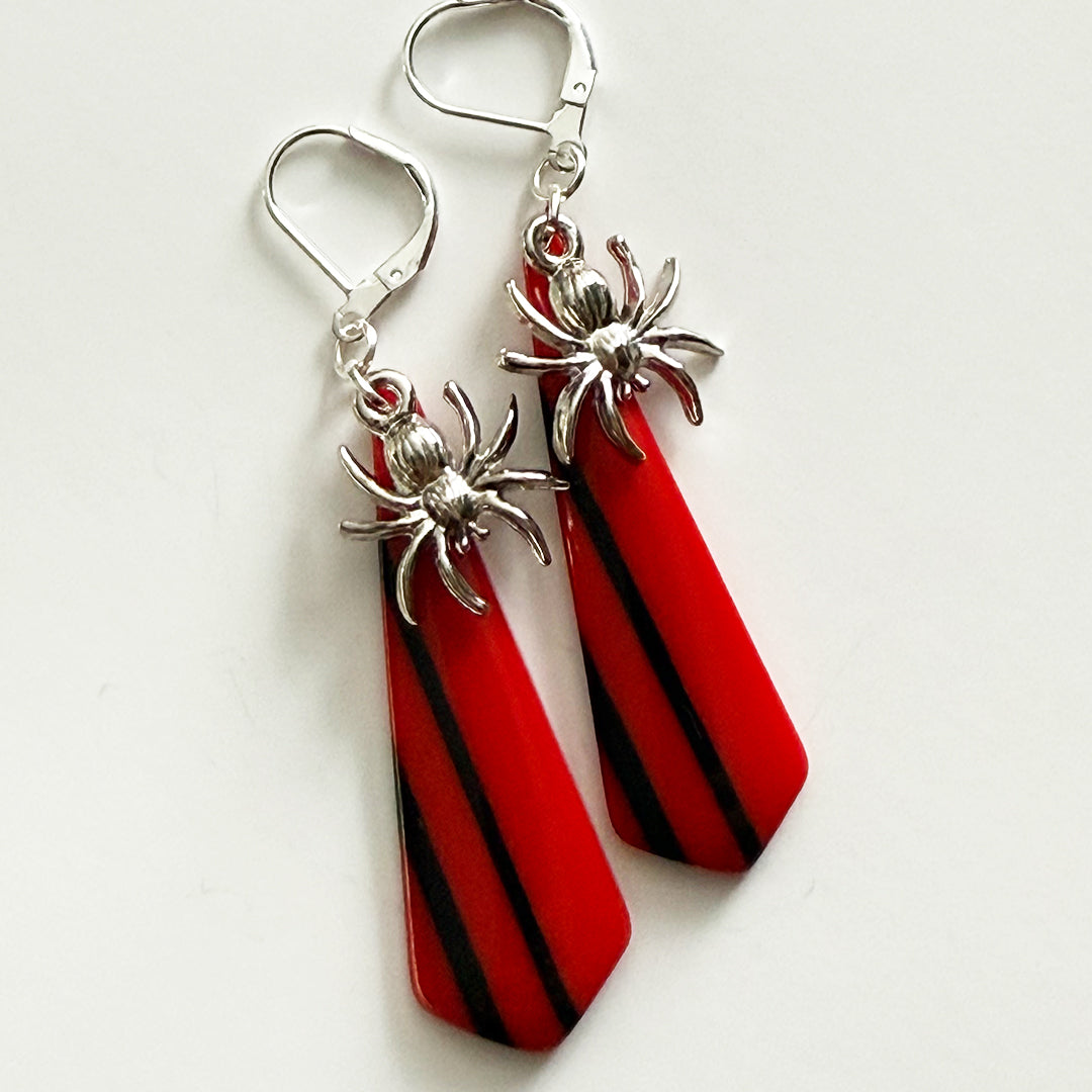 Retro Striped Spider Earrings