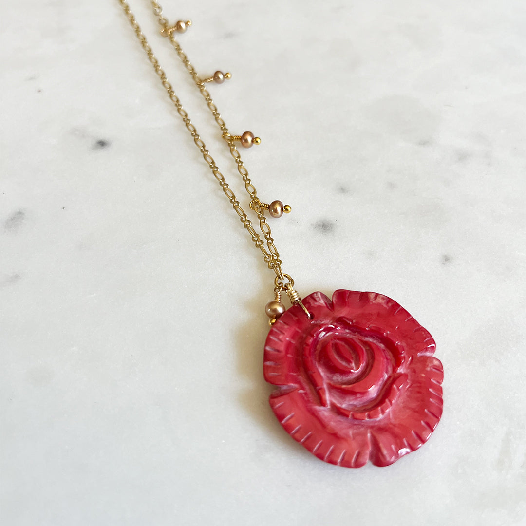 Rose Shell and Pearl Necklace