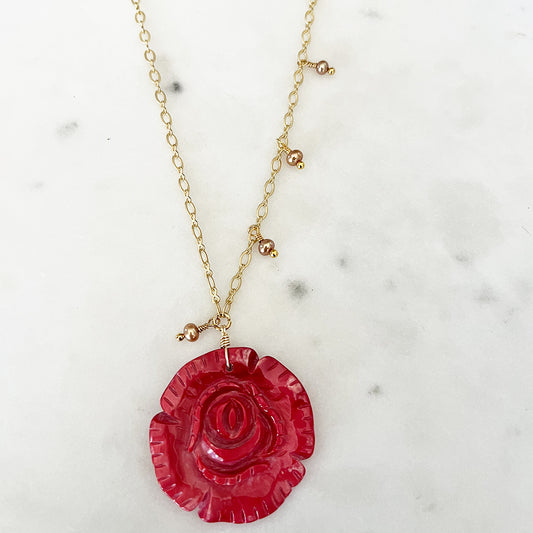 Rose Shell and Pearl Necklace