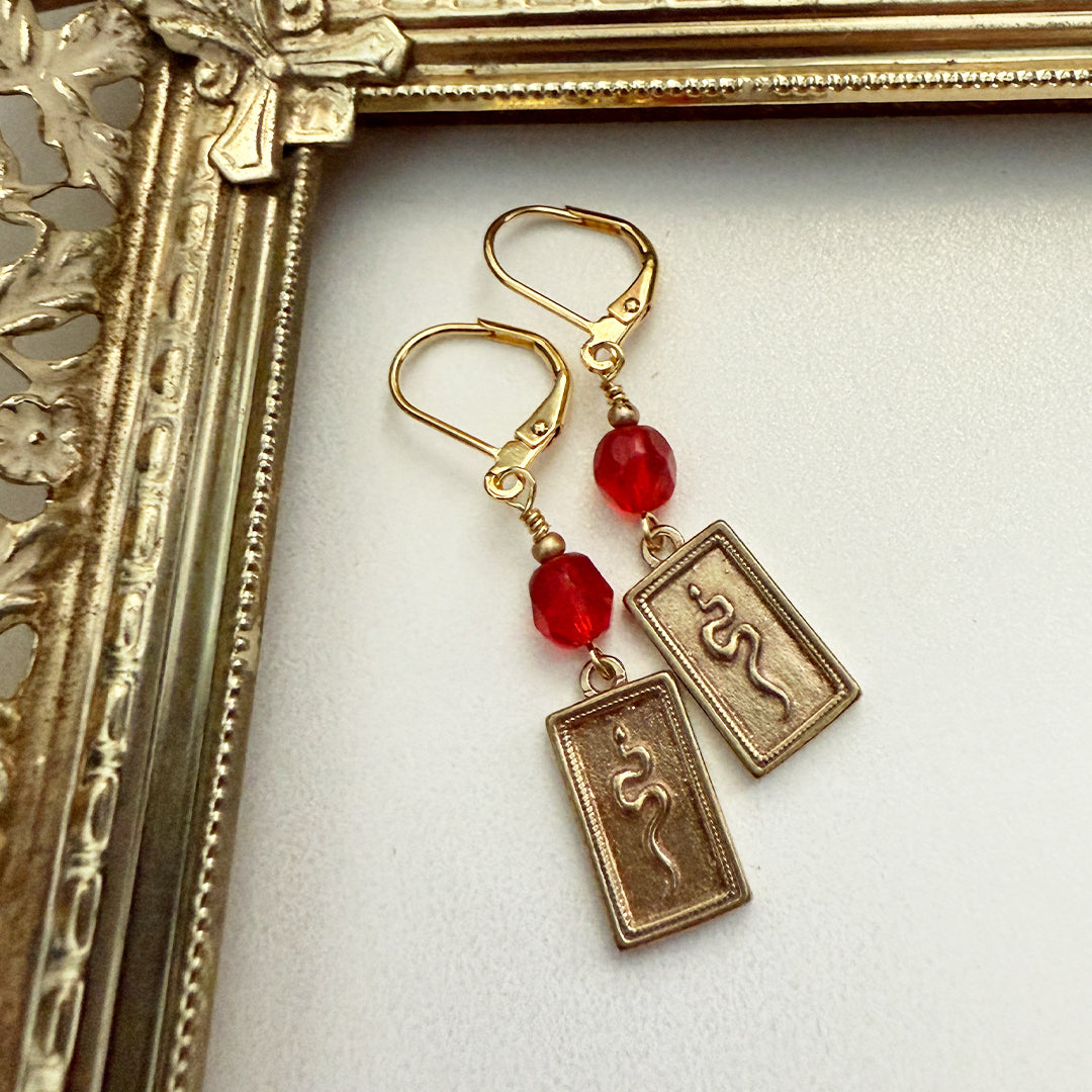 Framed Serpent Earrings RED