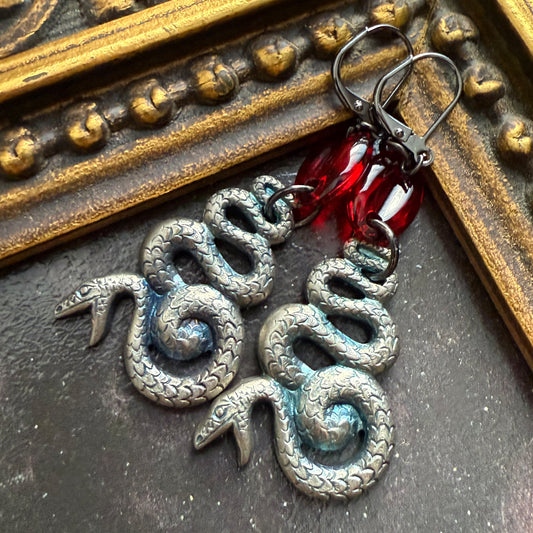 Snake Statement Earrings Ruby Red