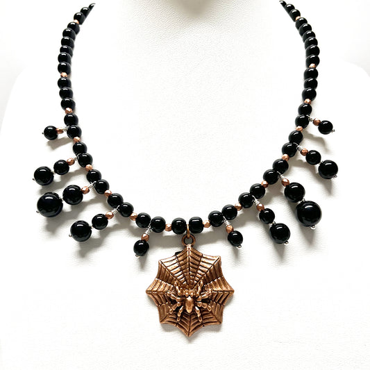 Black Pearl Spider Bib Necklace