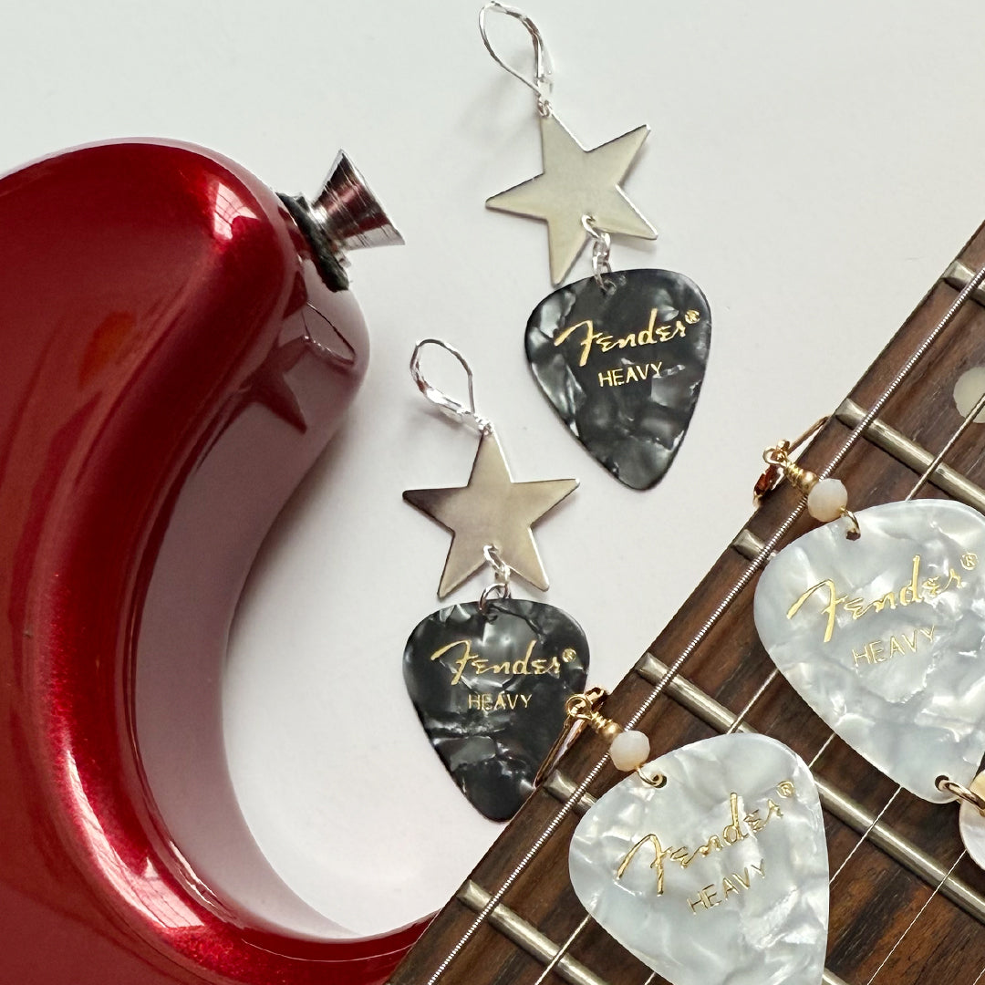 Rockstar Guitar Pick Earrings Steel