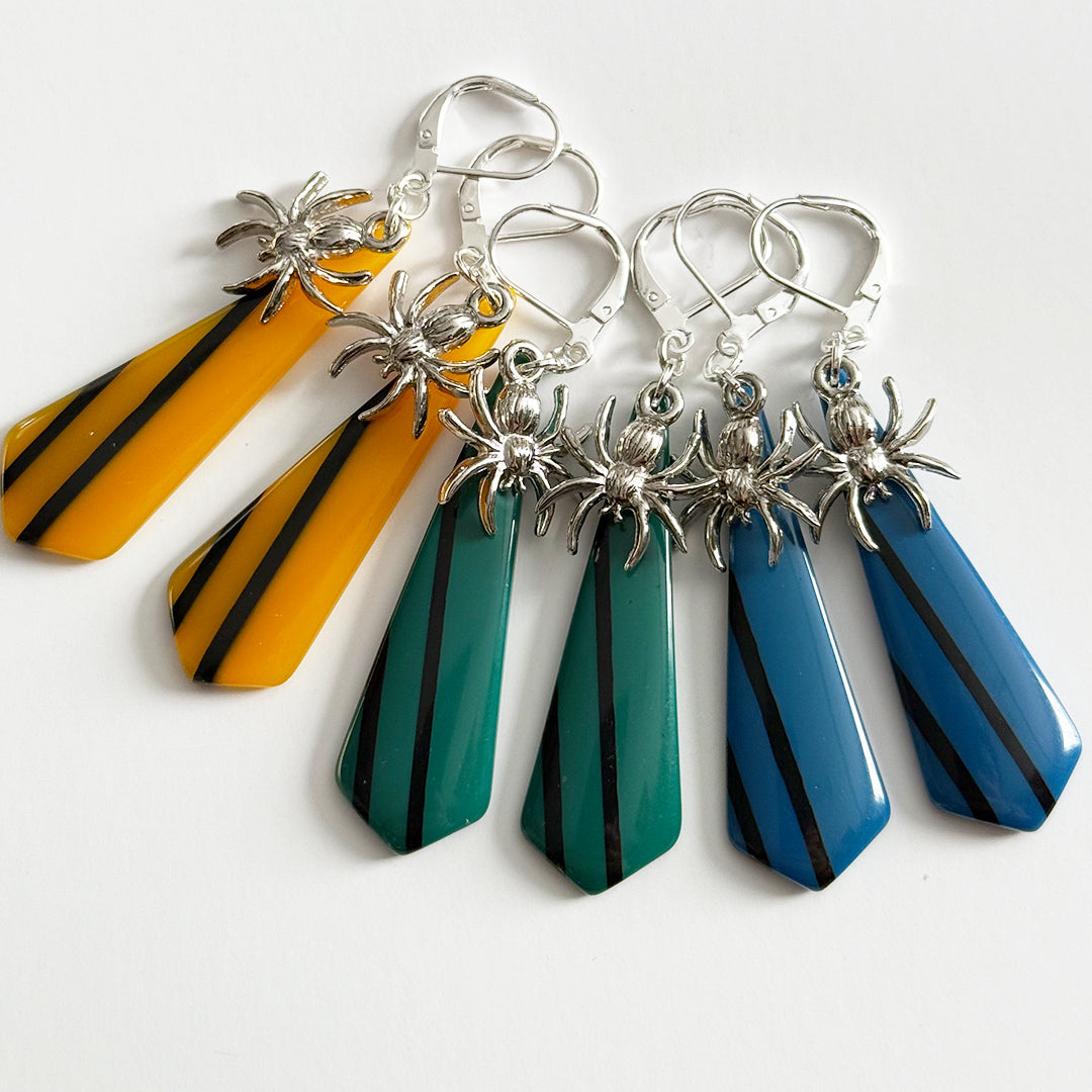 Retro Striped Spider Earrings