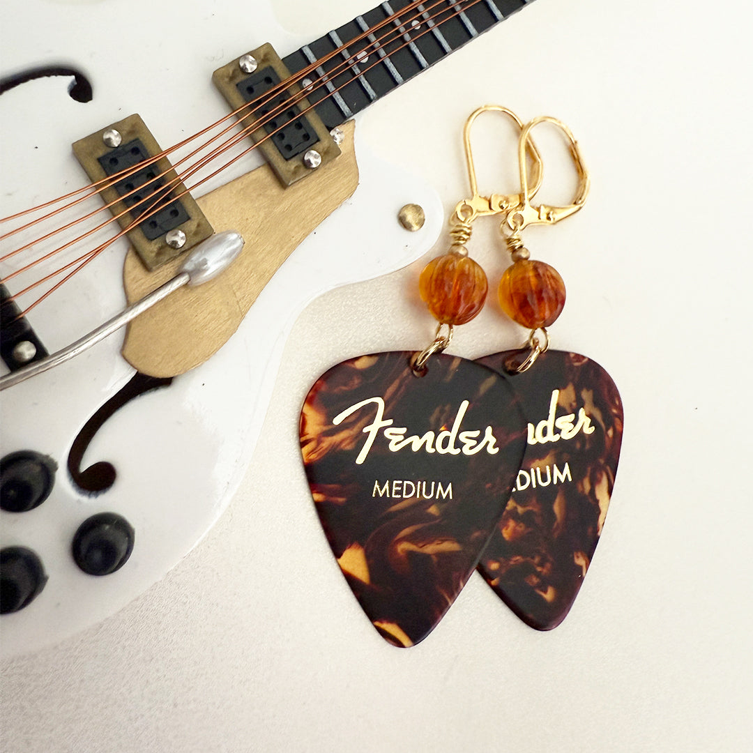 Tortoise Guitar Pick Earrings