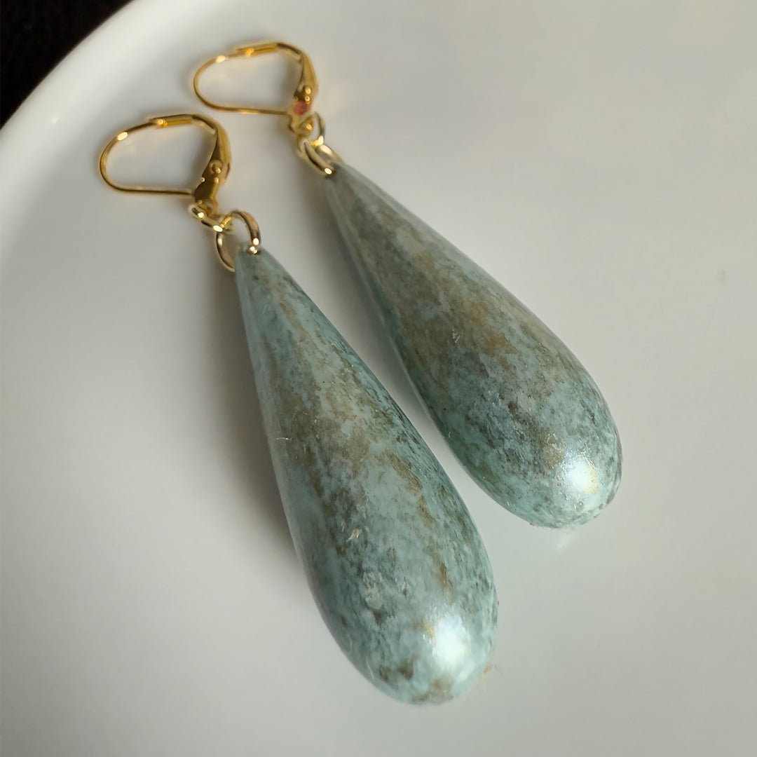 Marbled Blue Teardrop Earrings