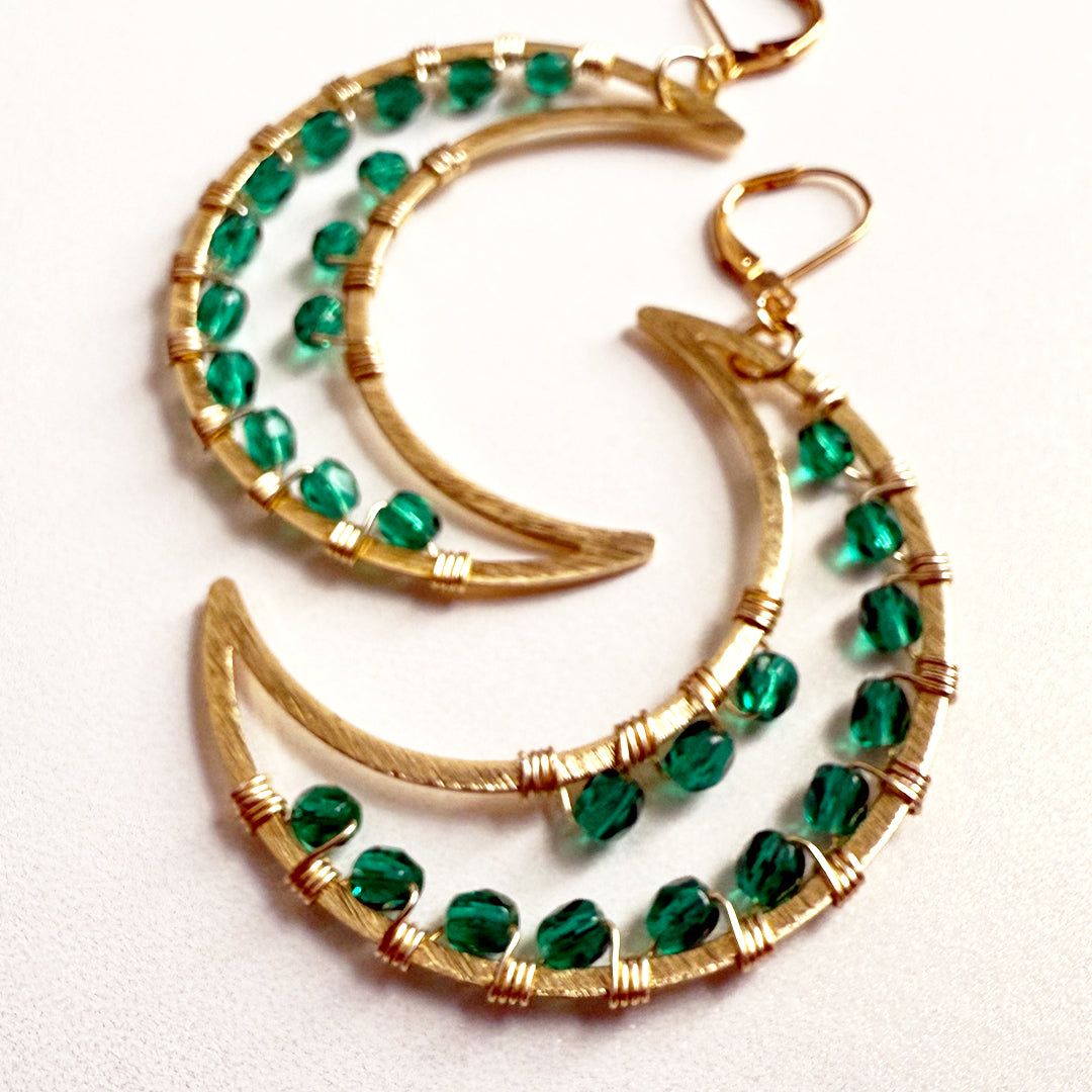 Wicked Green Crescent Moon Earrings