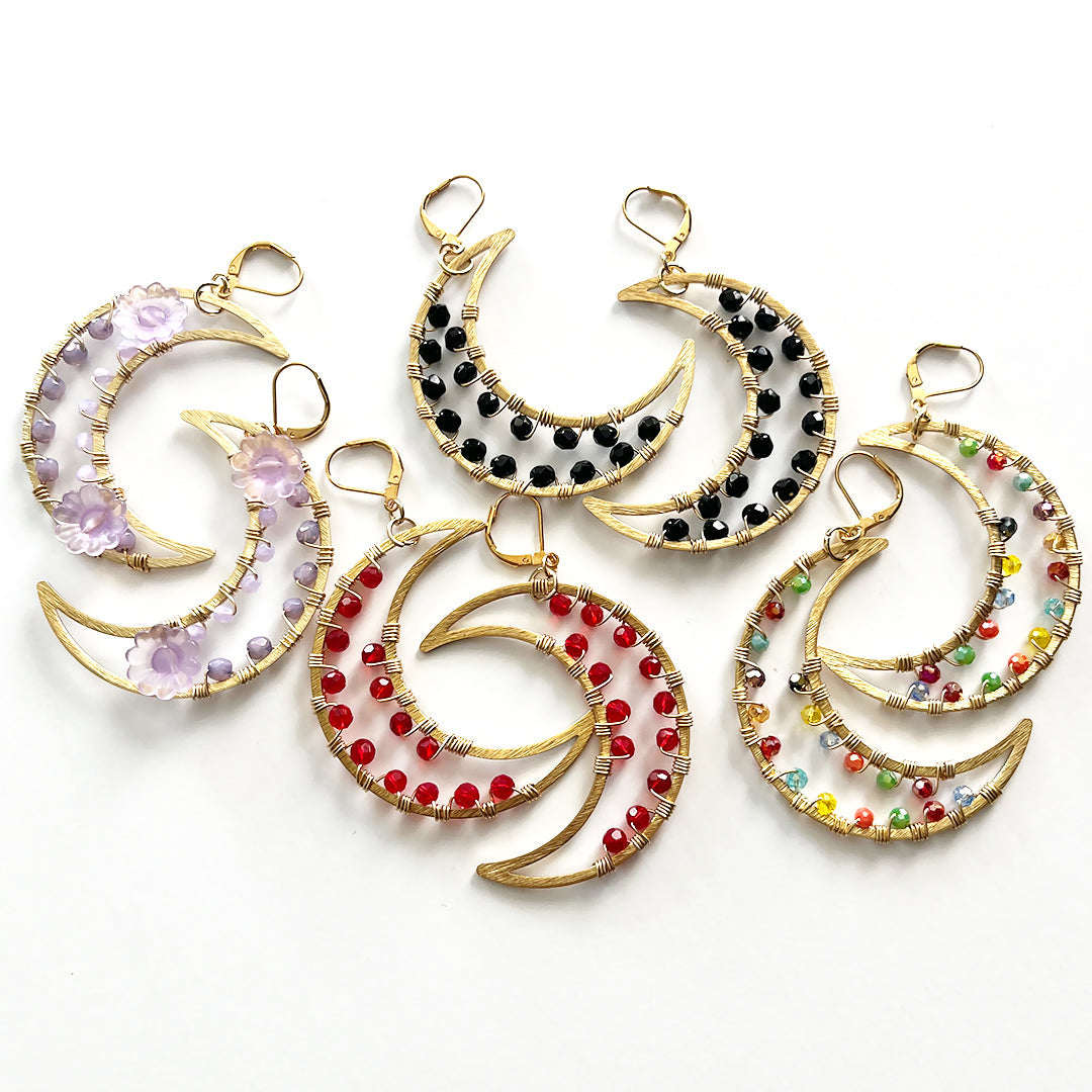 Crescent Moon Statement Earrings Multi Colored